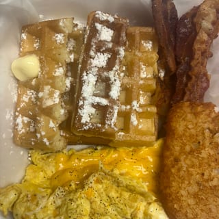 Bacon Egg Cheese Waffle Platter