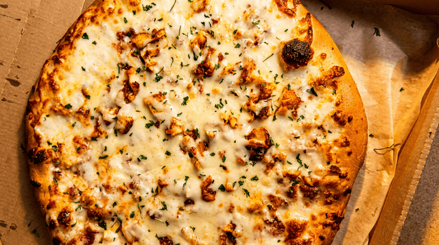 Broccoli Chicken Alfredo Pizza.